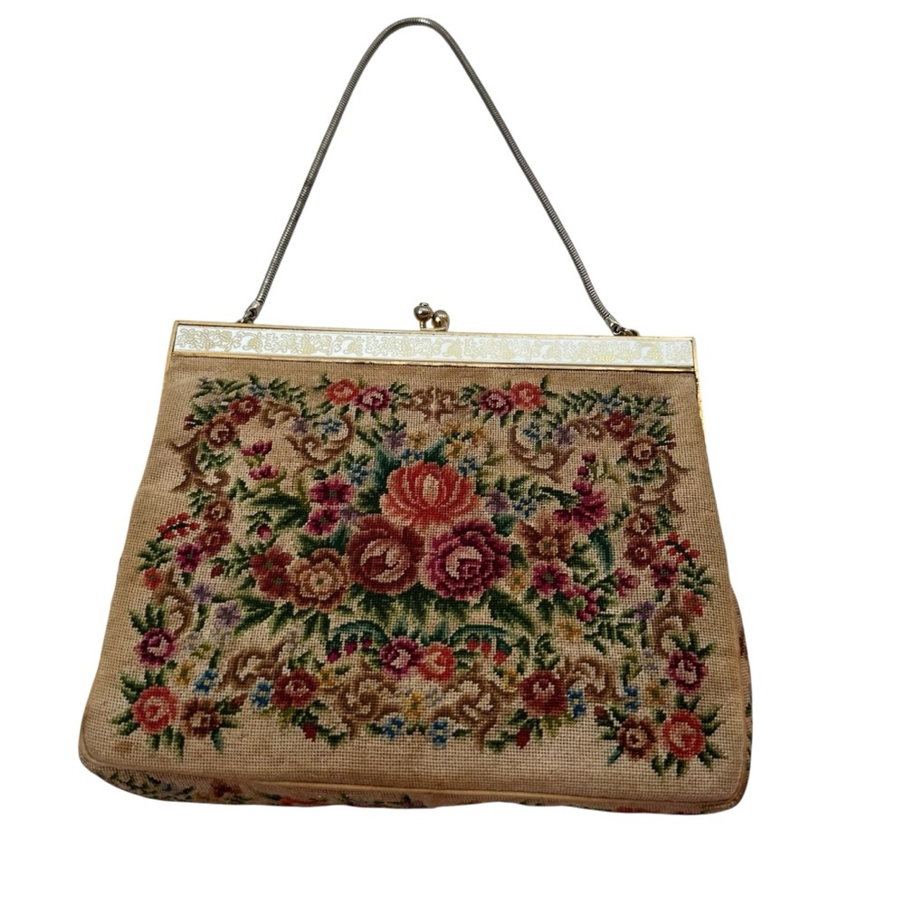 Vintage Floral Tapestry/Petit Point Evening Bag with Purse 1950s